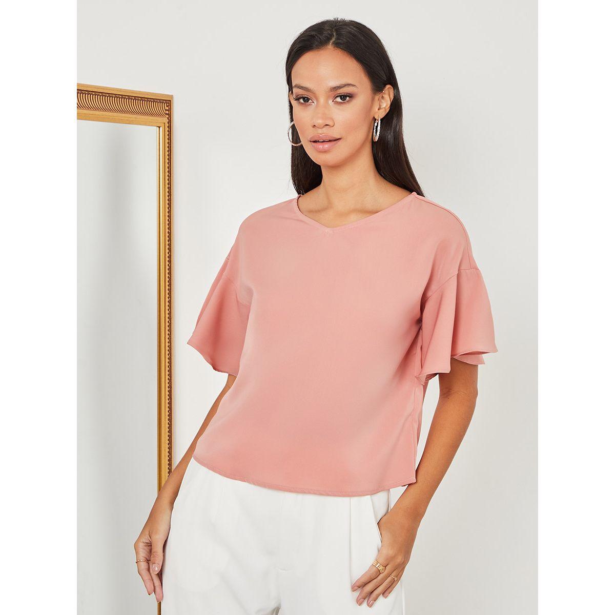 Styli Frill Short Sleeves V Neck Blouse-women-clothing-shirtsandblouses-blouses-image-3