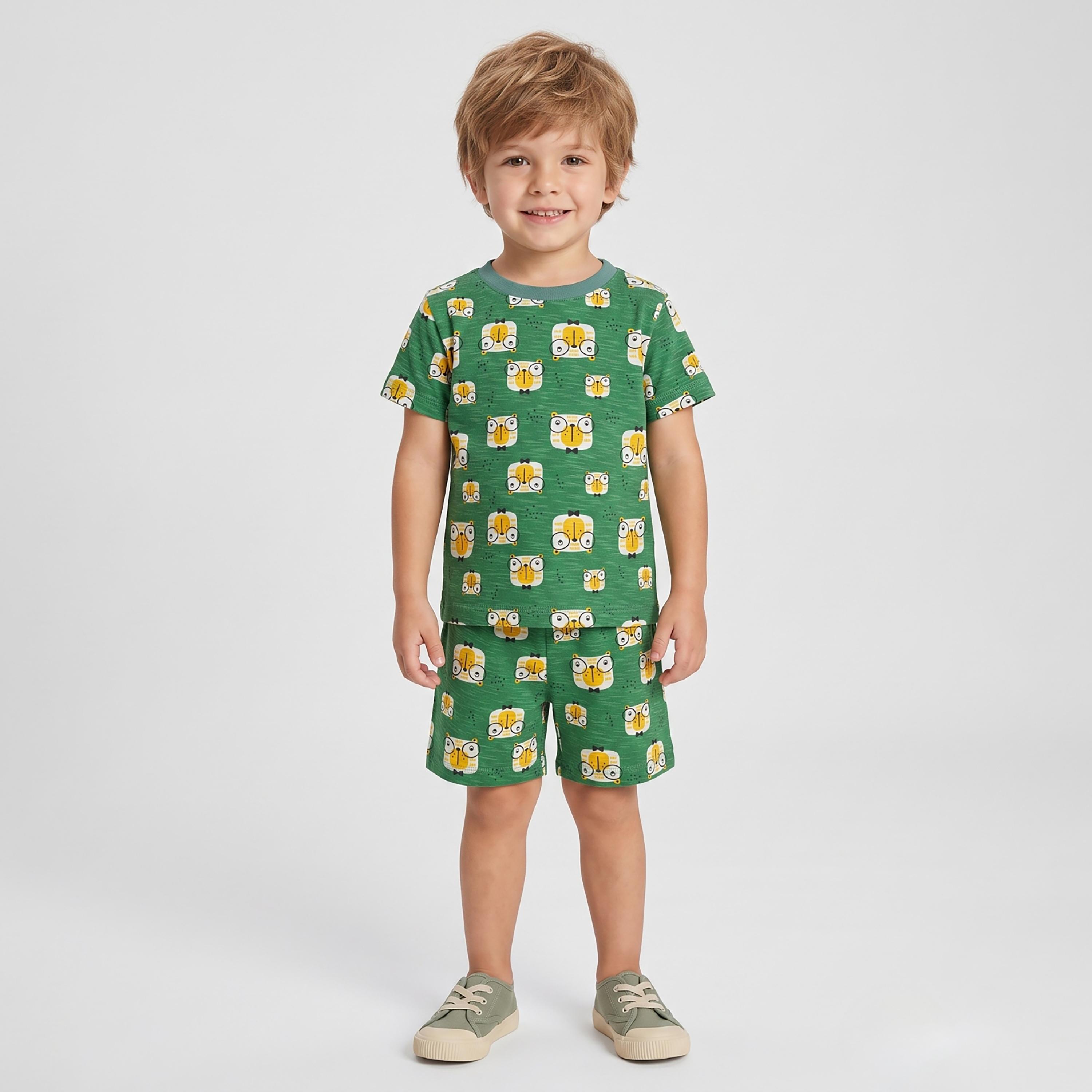 Babyqlo Owl Print Short Sleeves T-Shirt & Shorts Co-ord Set-boys-clothing-setsandcoords-image-1
