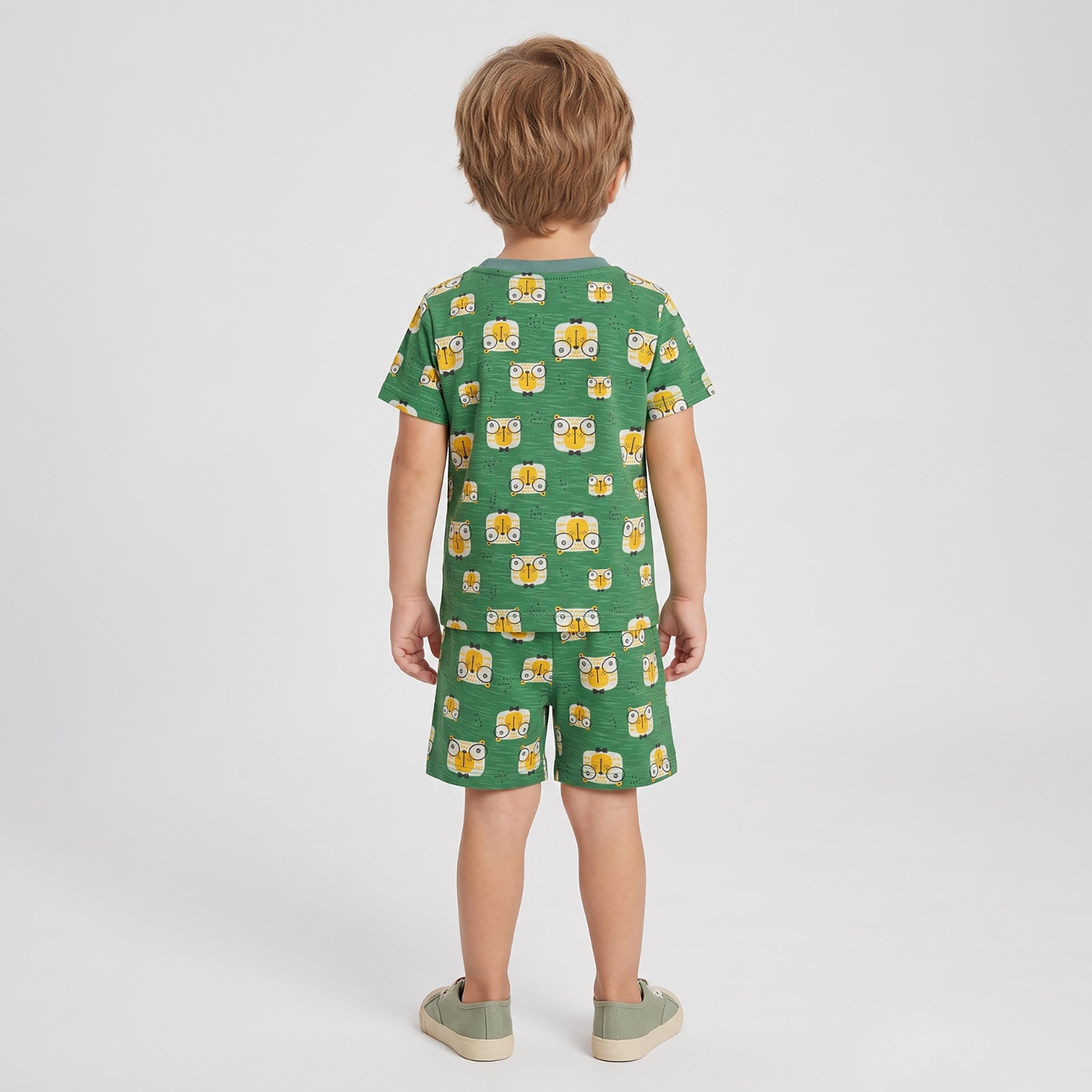 Babyqlo Owl Print Short Sleeves T-Shirt & Shorts Co-ord Set-boys-clothing-setsandcoords-image-2