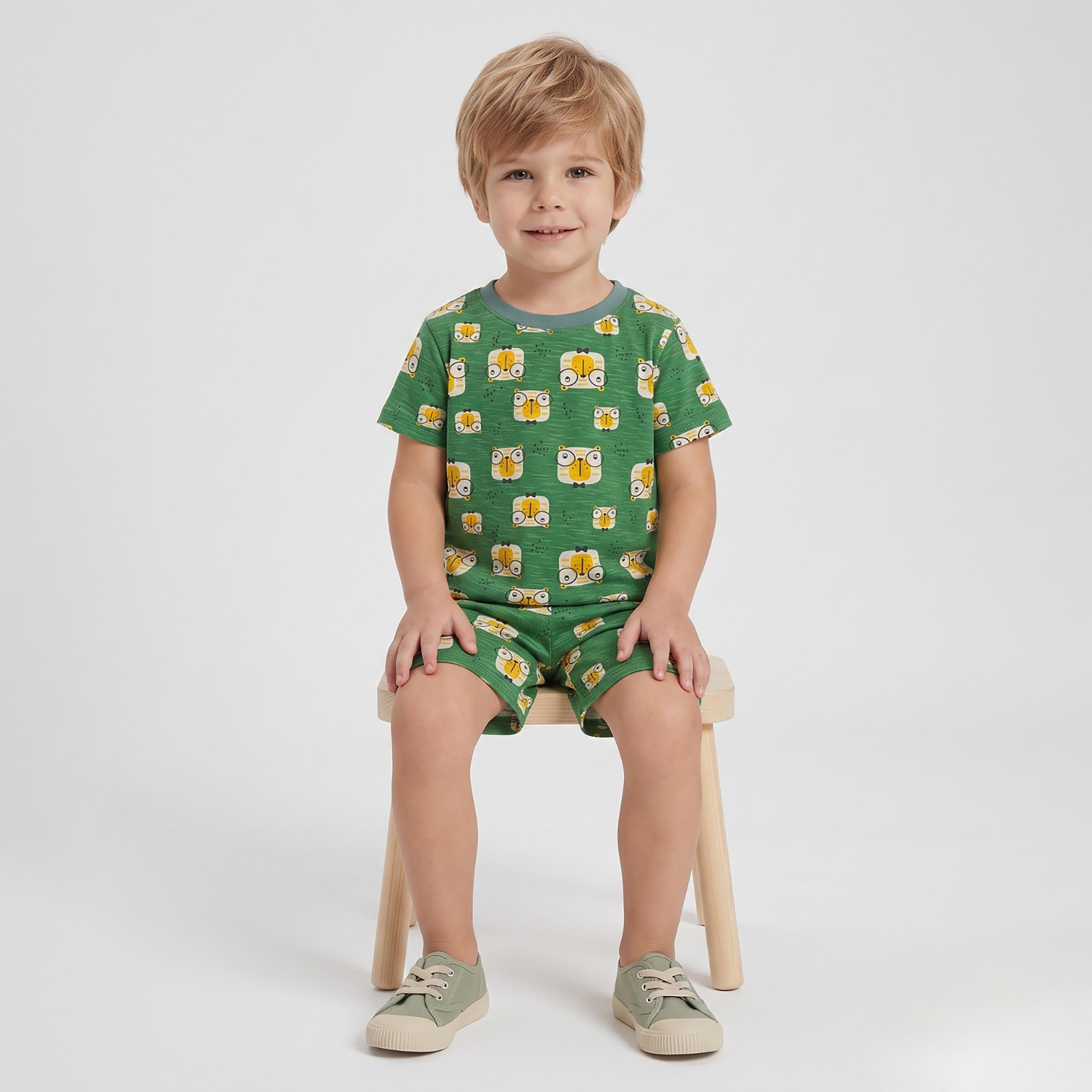Babyqlo Owl Print Short Sleeves T-Shirt & Shorts Co-ord Set-boys-clothing-setsandcoords-image-4