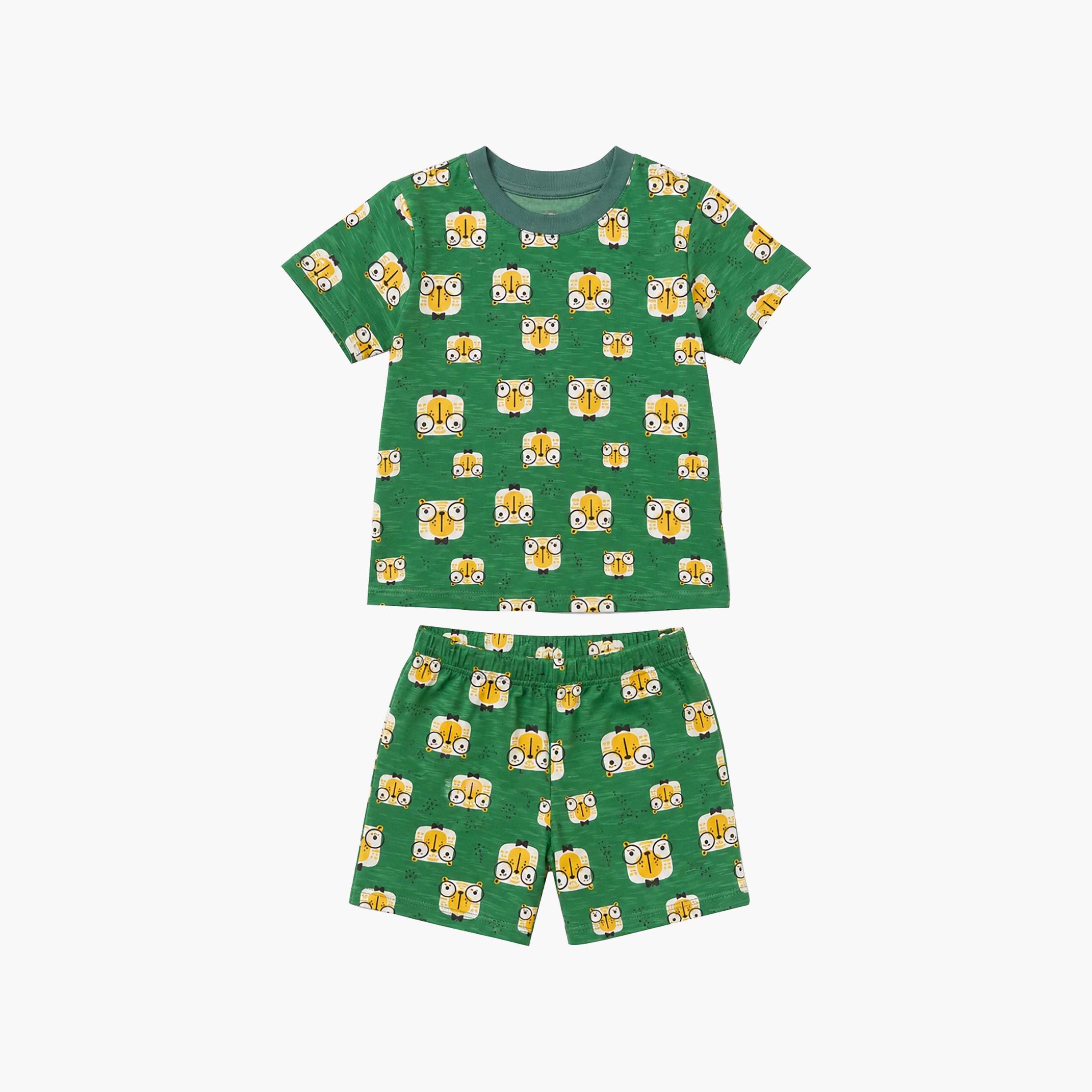 Babyqlo Owl Print Short Sleeves T-Shirt & Shorts Co-ord Set-boys-clothing-setsandcoords-image-5