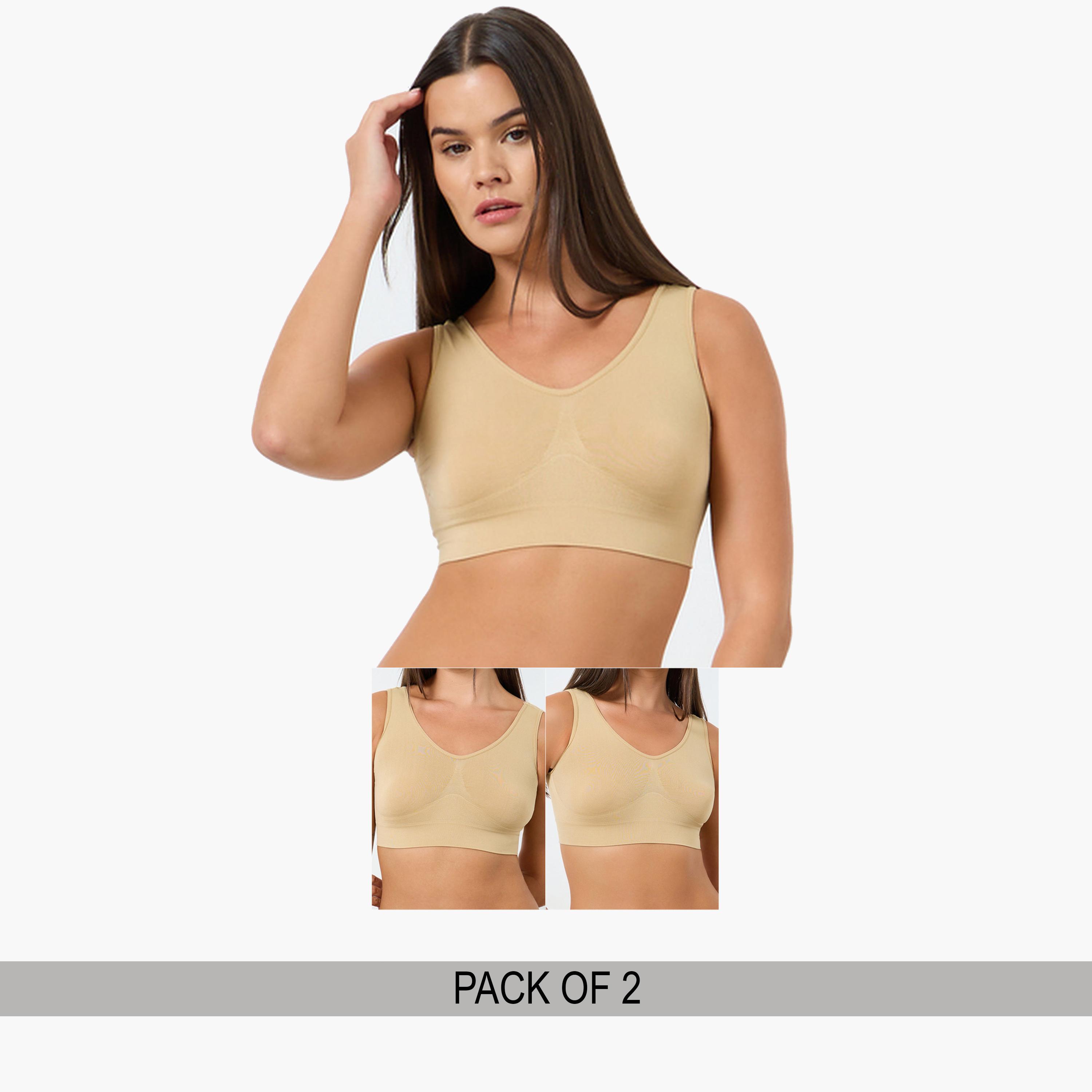 ستايلي - عبوة من قطعتين - قميص قصير مريح بدون درزات وغير مبطن-women-clothing-lingerie-bras-image-1