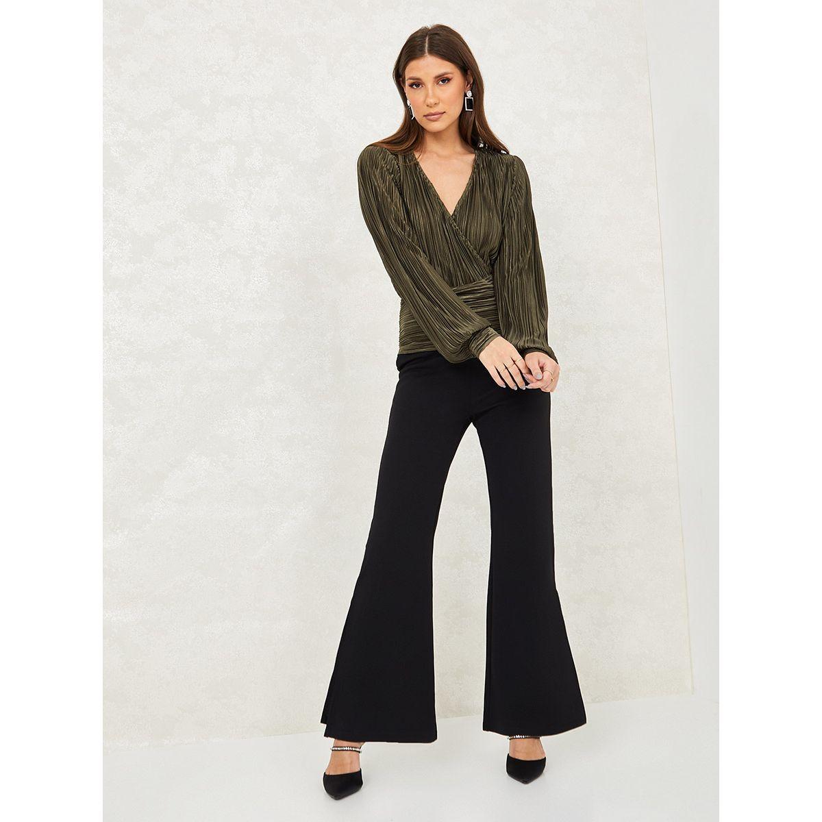 Styli Metallic Pleated Wrap Front Top with Fitted Waistband-women-clothing-shirtsandblouses-blouses-image-2