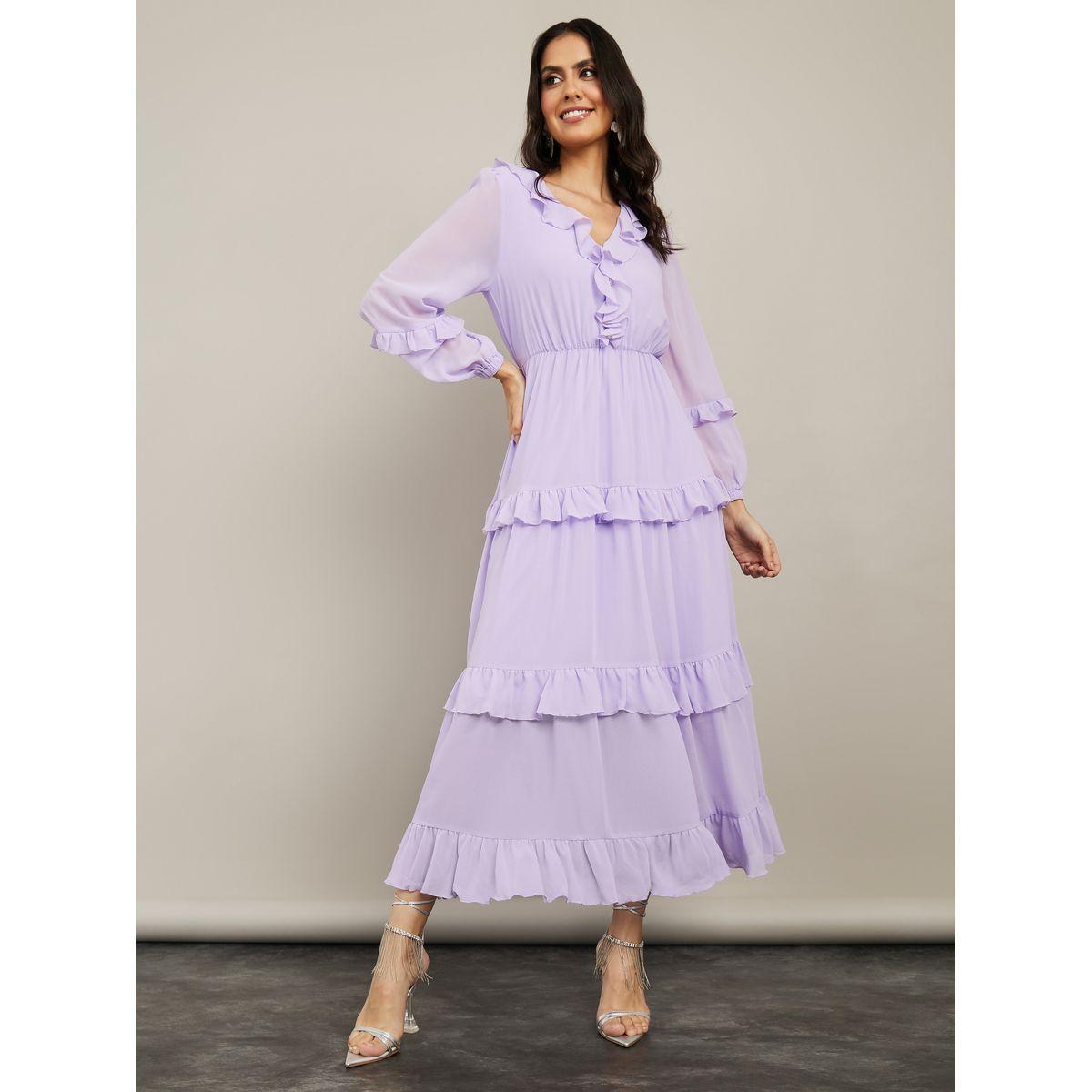 فستان طويل بكسرات وكشكش من ستايلي-women-clothing-dresses-image-2