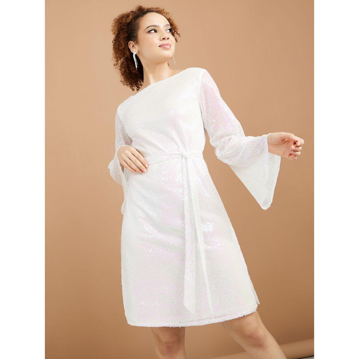 Styli Premium Flared Long Sleeves Sequin Belted Mini Dress-women-clothing-dresses-image-1