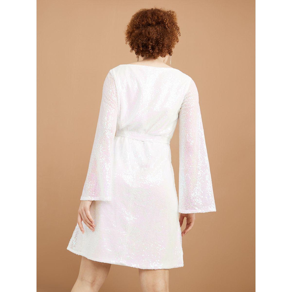 Styli Premium Flared Long Sleeves Sequin Belted Mini Dress-women-clothing-dresses-image-4