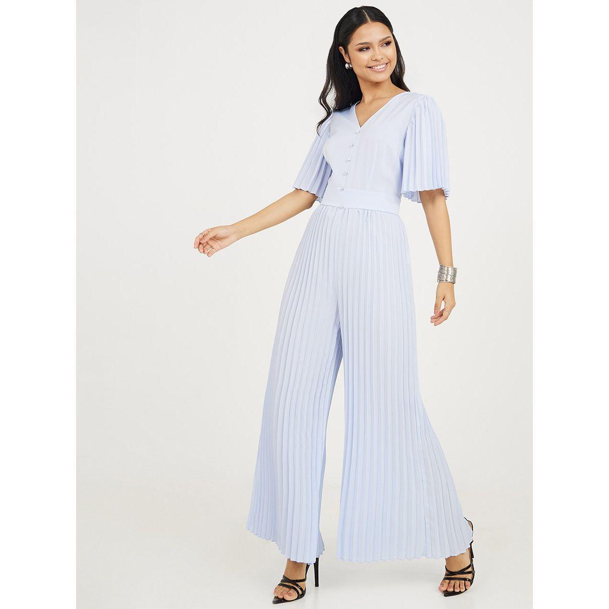 Styli Premium Pleated Detail Wide Leg Jumpsuit with Crystal Button-women-clothing-jumpsuits-image-1