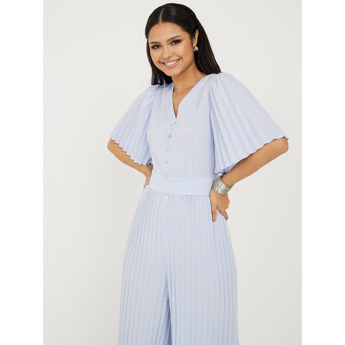 Styli Premium Pleated Detail Wide Leg Jumpsuit with Crystal Button-women-clothing-jumpsuits-image-2