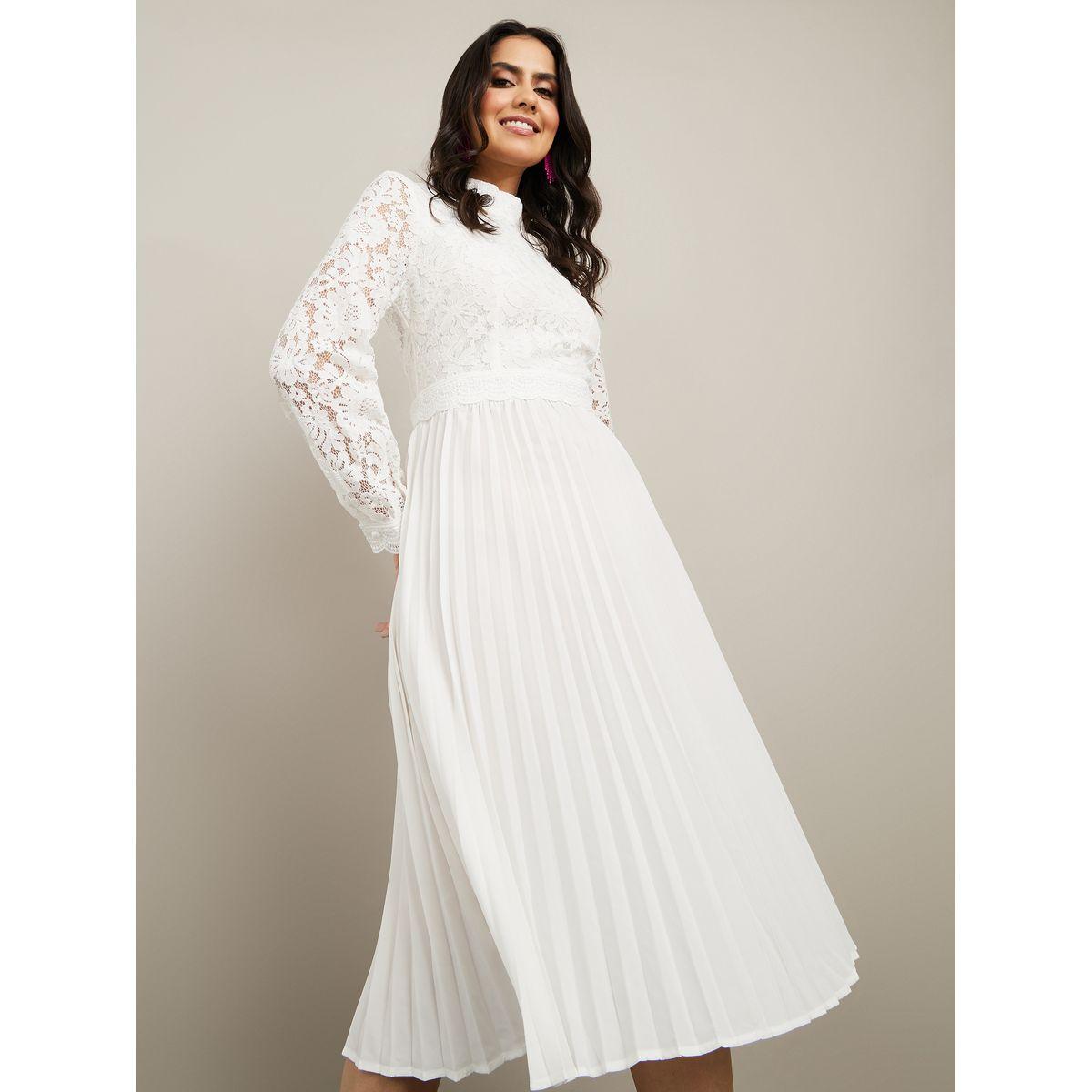 Styli Premium Lace Pleated Fit and Flare Midi Dress-women-clothing-dresses-image-1
