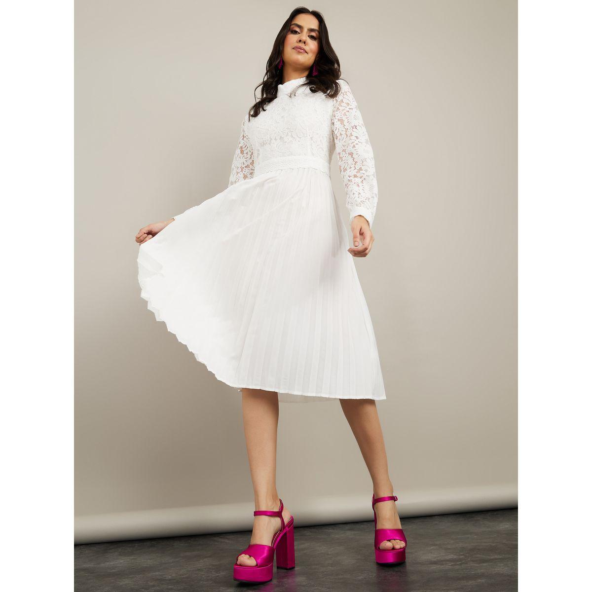 Styli Premium Lace Pleated Fit and Flare Midi Dress-women-clothing-dresses-image-2