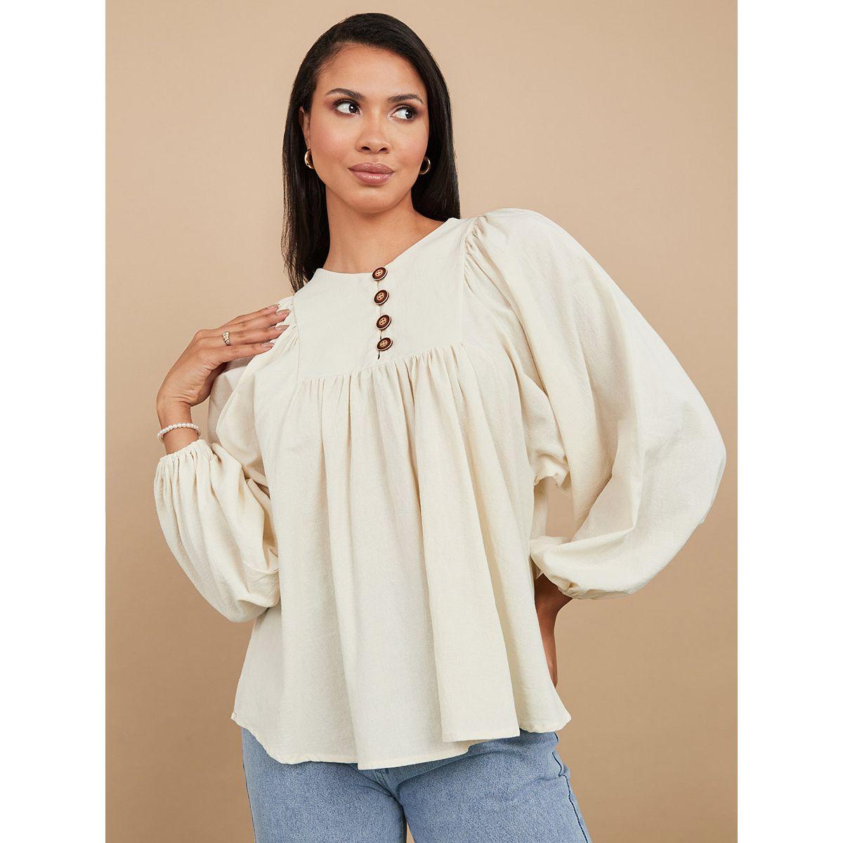 بلوزة كاجوال باكمام بالون من ستايلي-women-clothing-shirtsandblouses-blouses-image-1