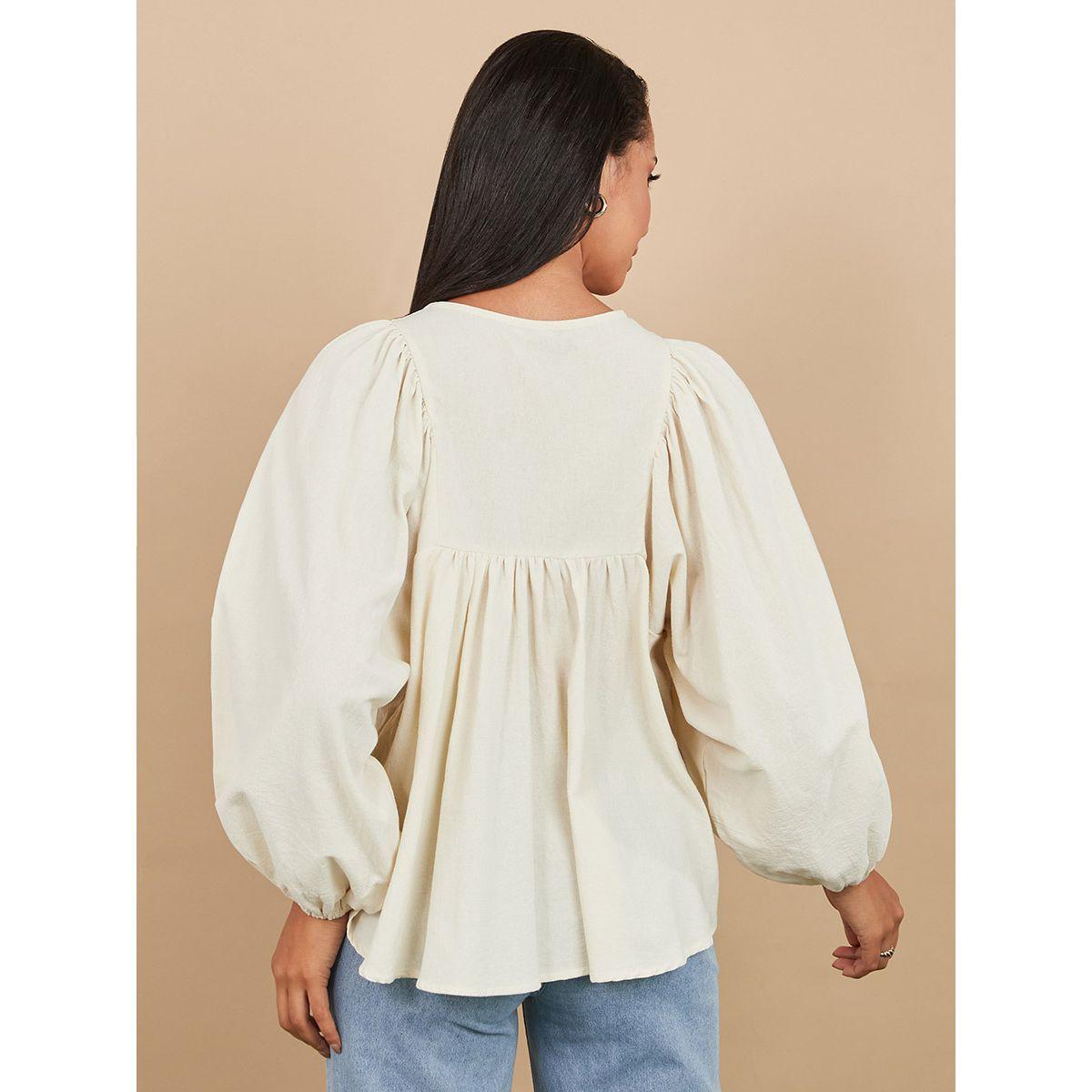 بلوزة كاجوال باكمام بالون من ستايلي-women-clothing-shirtsandblouses-blouses-image-4