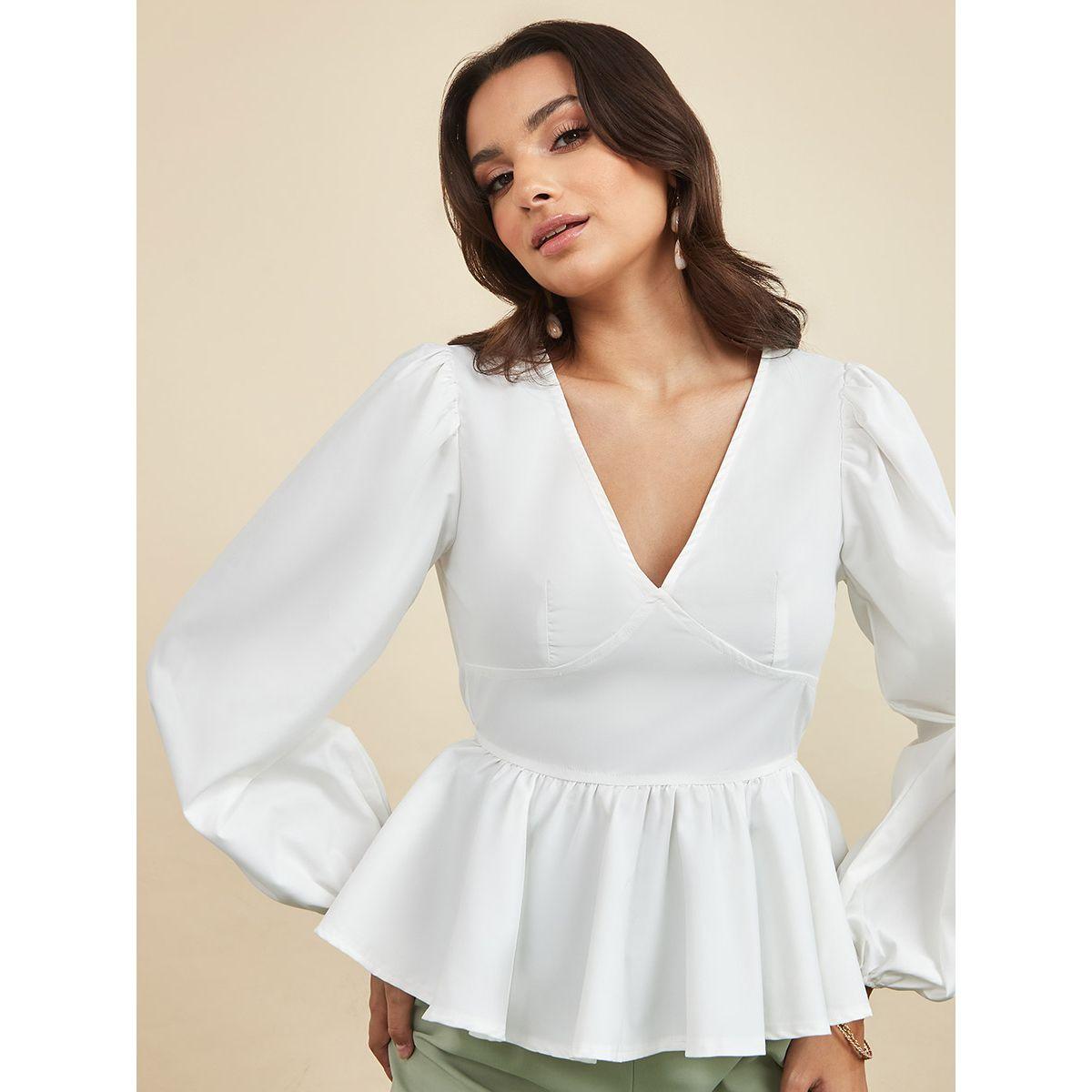 بلوزة بيبلوم باكمام بالون من ستايلي-women-clothing-shirtsandblouses-blouses-image-1