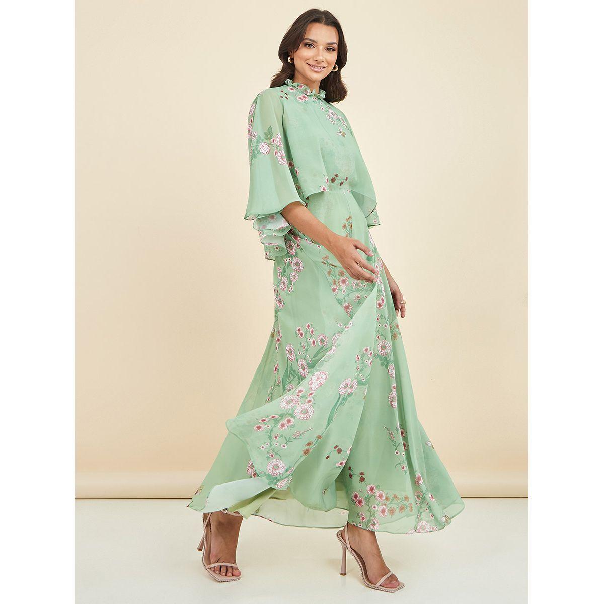 Styli Cape Style Sleeves Floral Print A-Line Maxi Dress-women-clothing-dresses-image-1