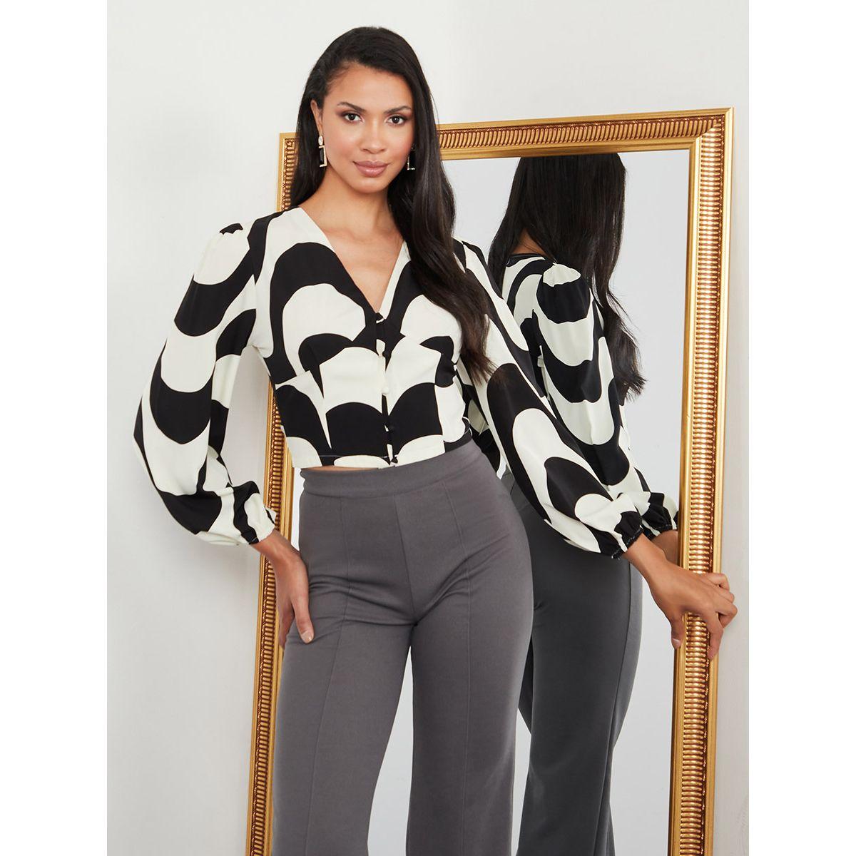 بلوزة مونوكروم باكمام طويلة من ستايلي-women-clothing-shirtsandblouses-blouses-image-2