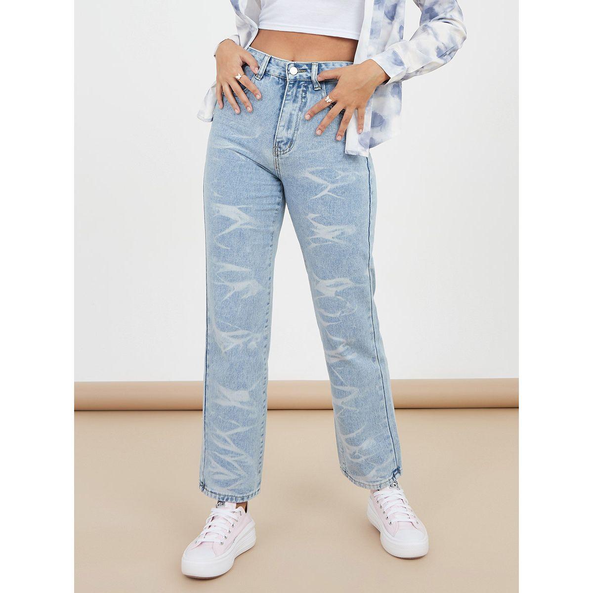 Styli Abstract Print High Rise Flared Leg Jeans-women-clothing-bottoms-jeans-image-1