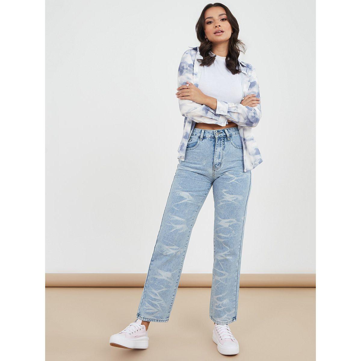 Styli Abstract Print High Rise Flared Leg Jeans-women-clothing-bottoms-jeans-image-2