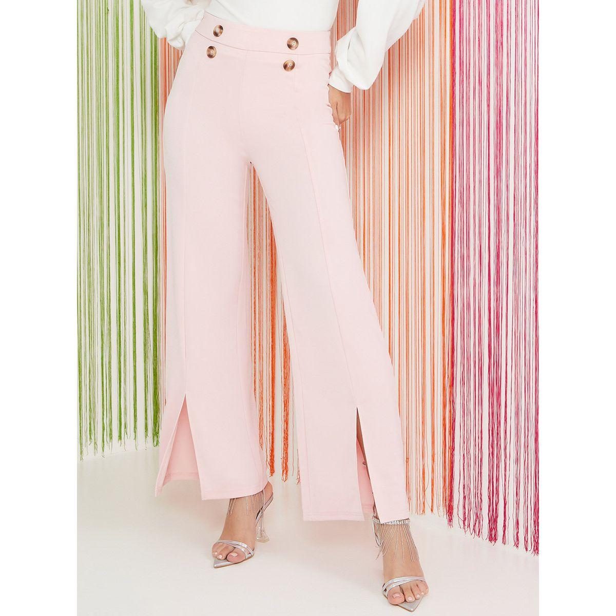 Styli High Waist Button Detail Split Hem Trouser-women-clothing-bottoms-trousers-image-1