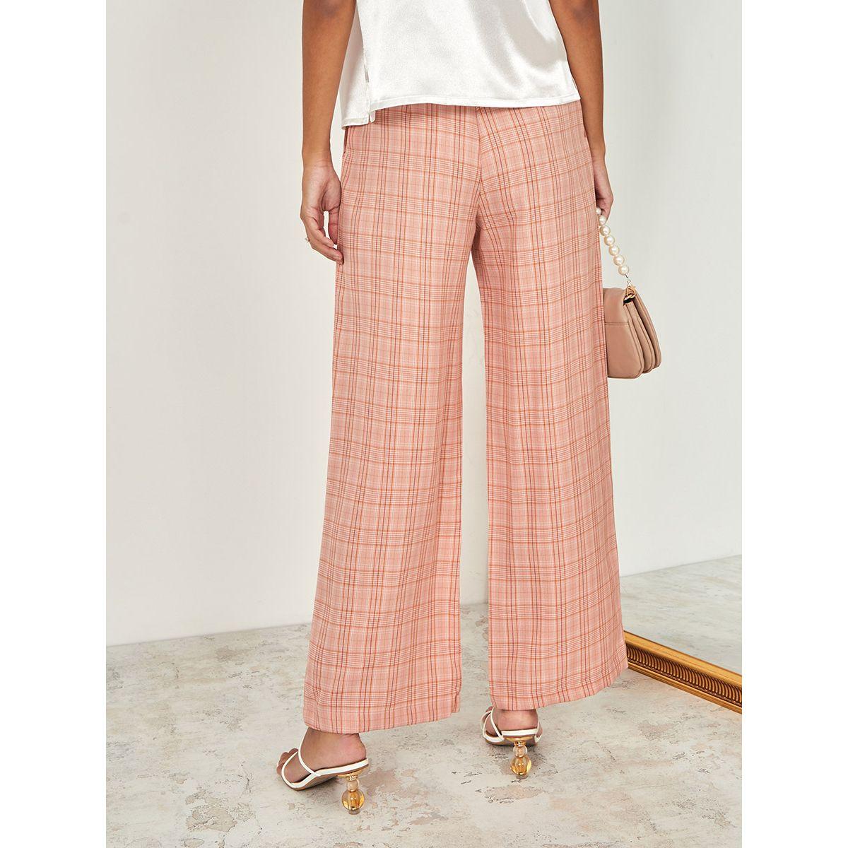 Styli Tartan Checked High Waist Wide Leg Trouser-women-clothing-bottoms-trousers-image-4