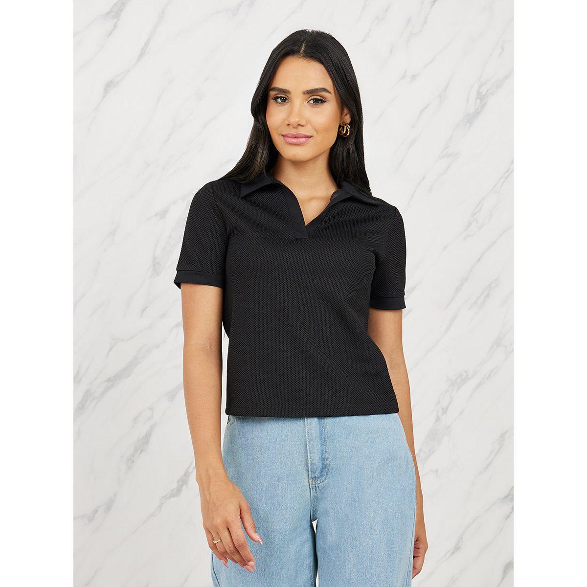تيشيرت بولو محبوك بقصة عادية-women-clothing-tshirts-image-1