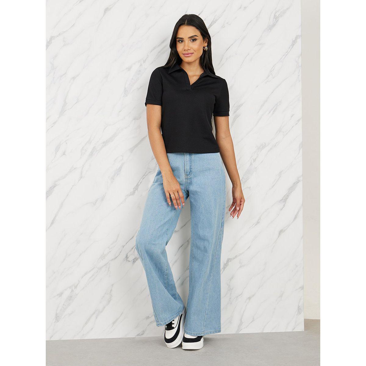 تيشيرت بولو محبوك بقصة عادية-women-clothing-tshirts-image-2