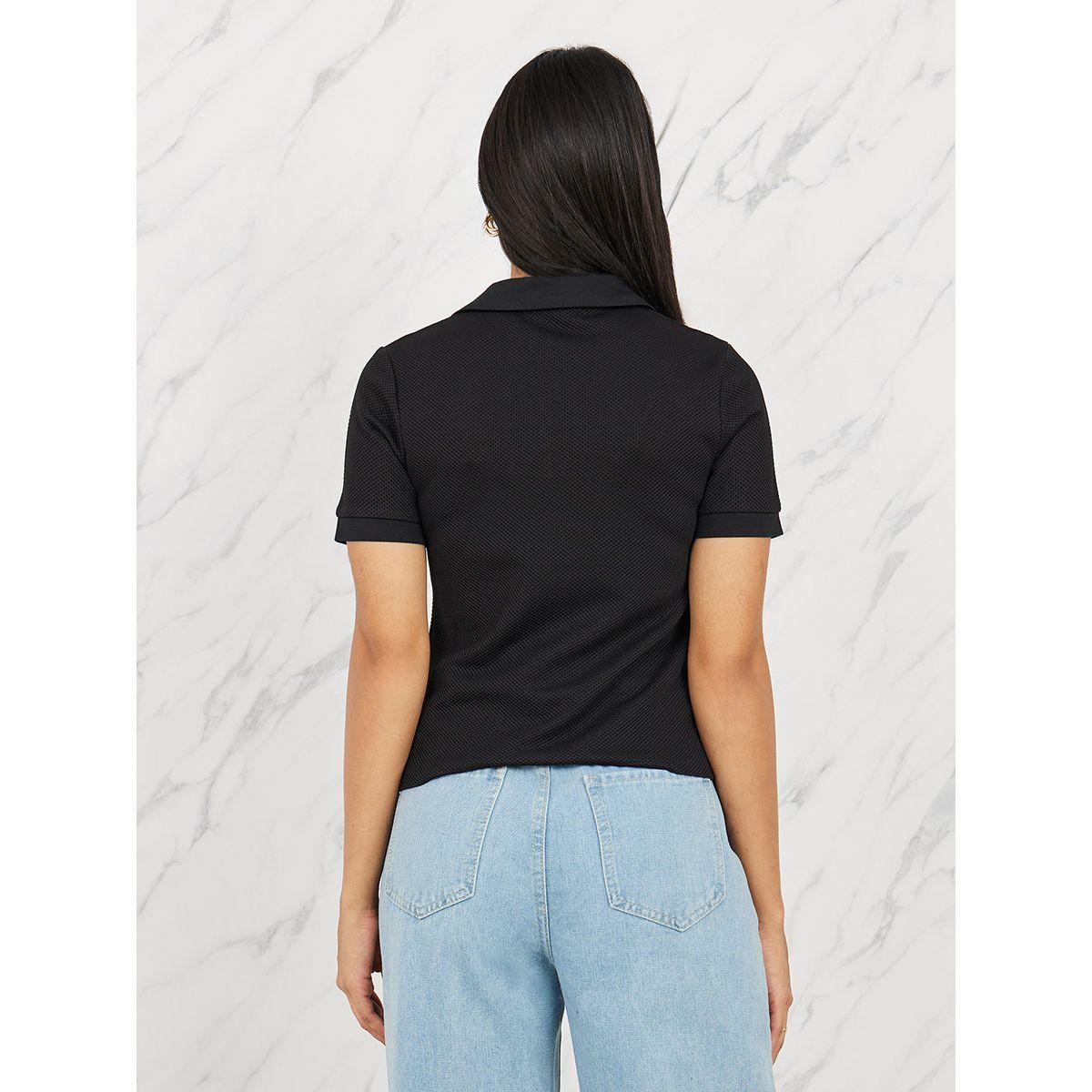 Styli Regular Fit Textured Knit Polo T-Shirt-women-clothing-tshirts-image-4