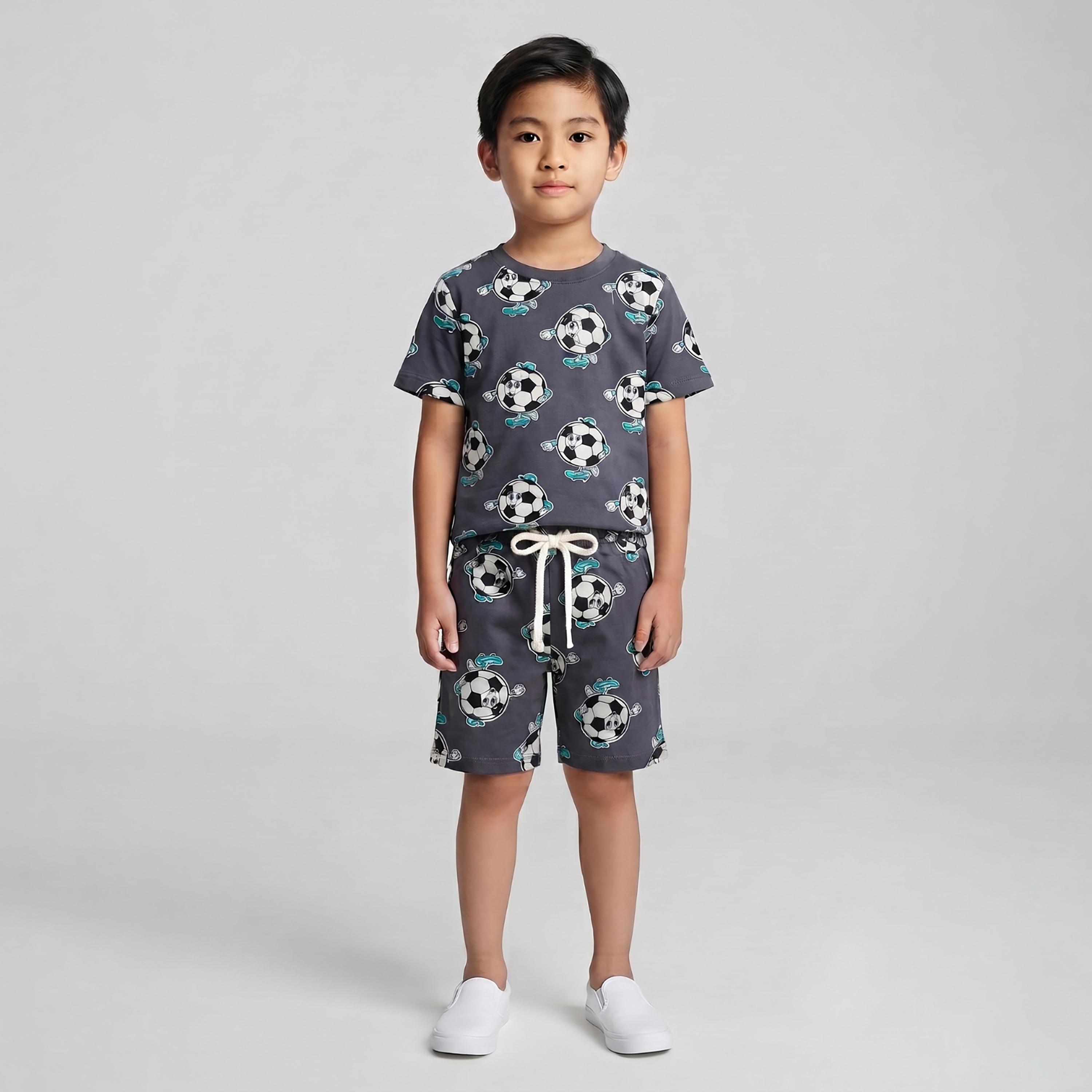 Babyqlo Football Print Short Sleeves T-Shirt & Shorts Co-ord Set-boys-clothing-setsandcoords-image-1