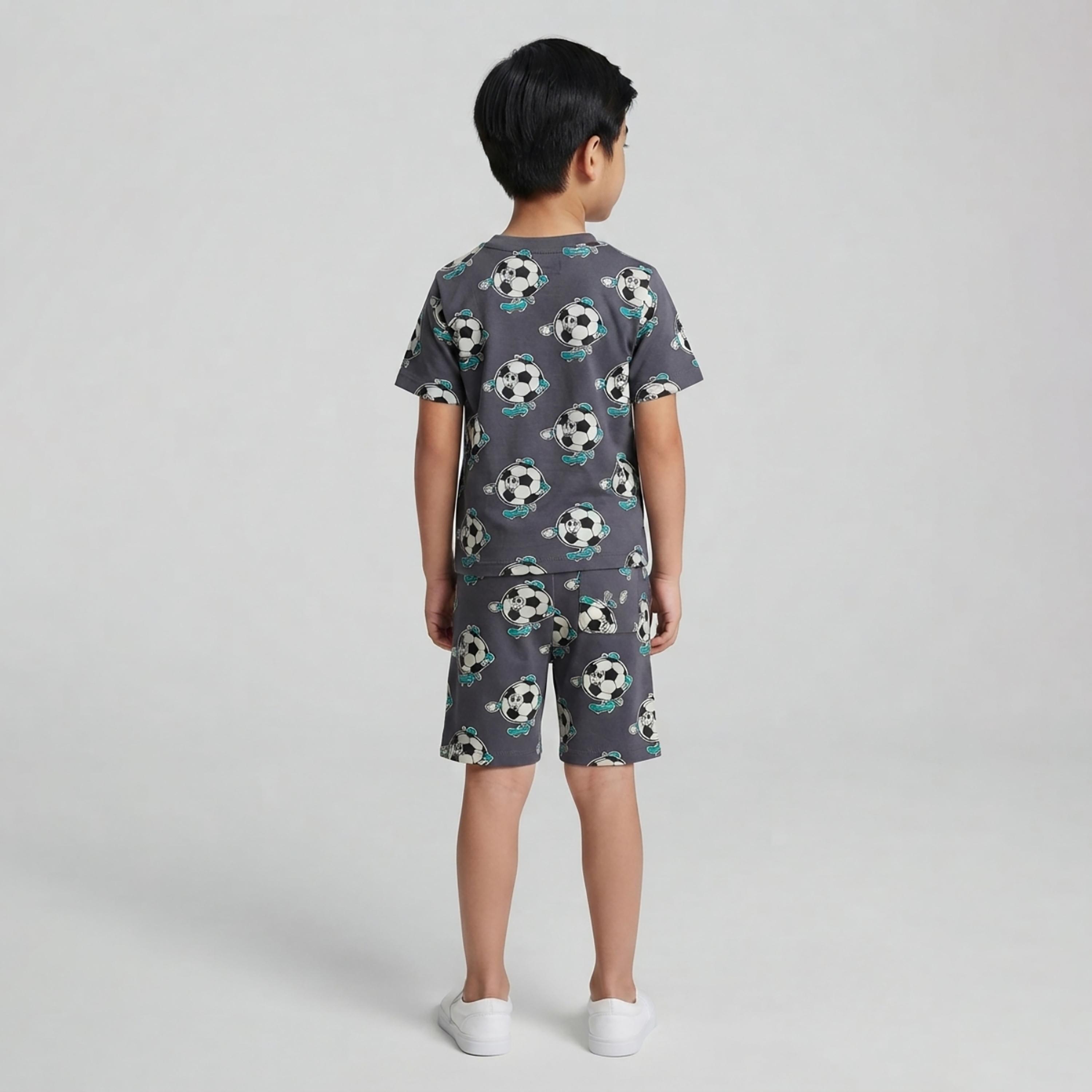 Babyqlo Football Print Short Sleeves T-Shirt & Shorts Co-ord Set-boys-clothing-setsandcoords-image-2