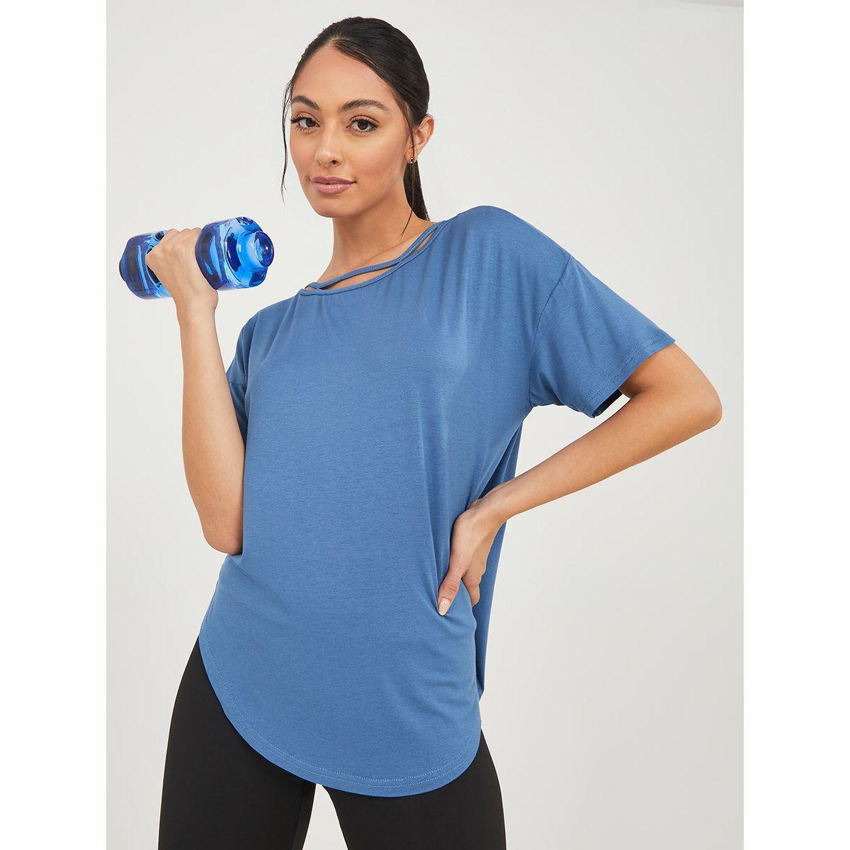 Styli Jersey Multi Strap Neck and Shoulder Detail Curved Hem Yoga Top-sports-women-clothing-tshirtsandvests-image-1