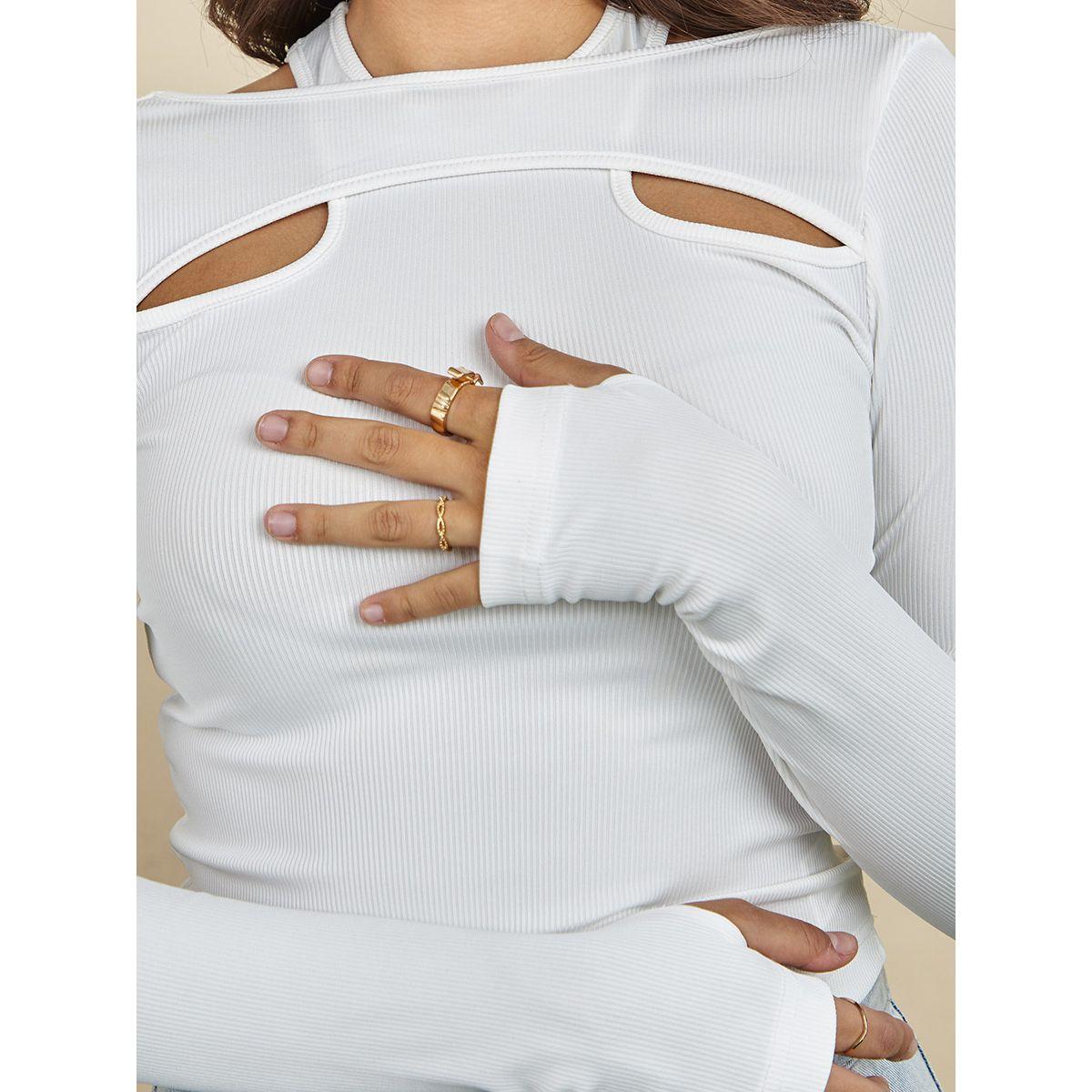 Styli Long Sleeves Cut Out Halter Neck Rib Fitted Top-women-clothing-shirtsandblouses-blouses-image-4