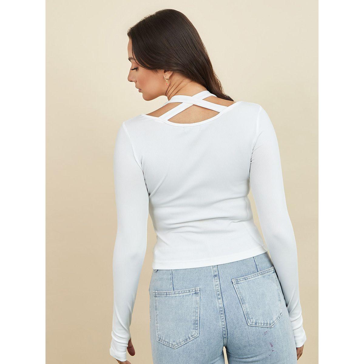 Styli Long Sleeves Cut Out Halter Neck Rib Fitted Top-women-clothing-shirtsandblouses-blouses-image-5