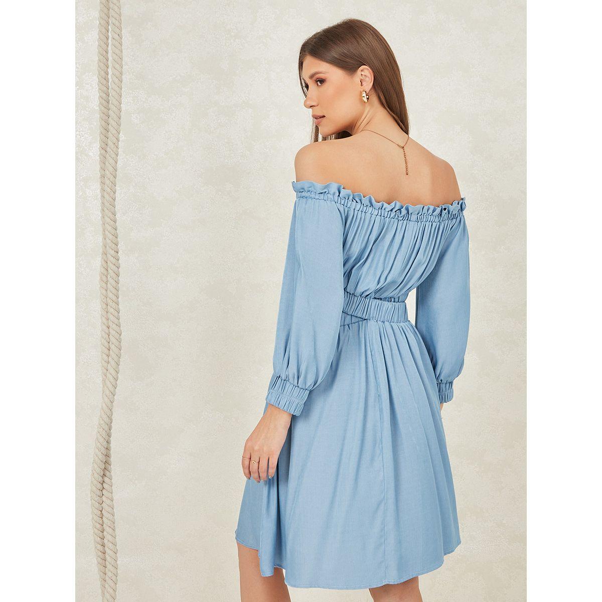 Styli Off Shoulder Cut-Out Waist Knee Length Dress-women-clothing-dresses-image-4