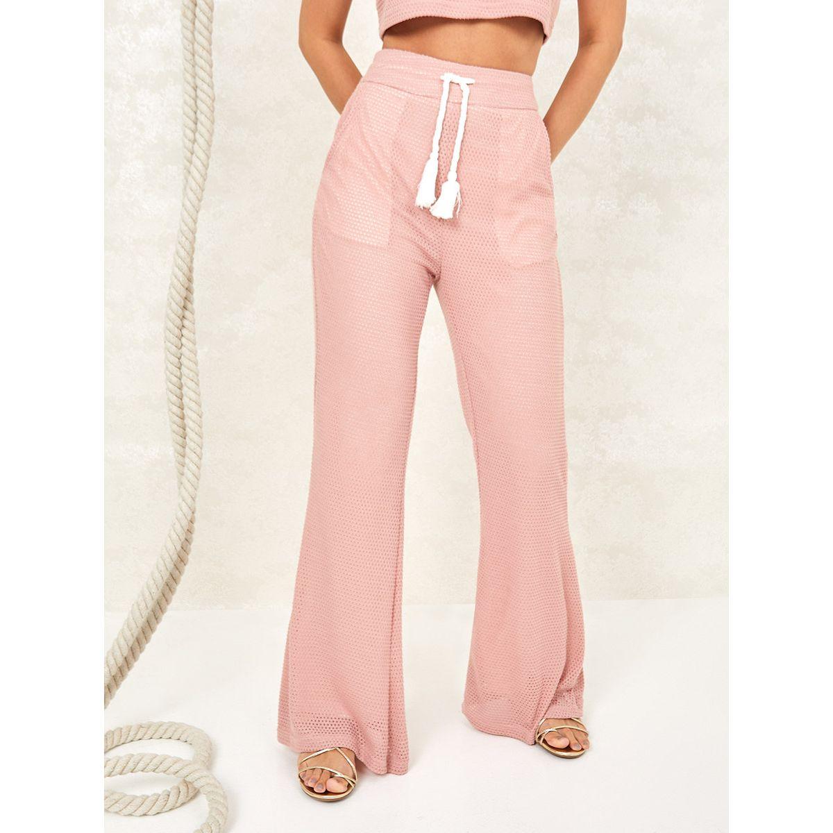 Styli High Waist Textured Flare Leg Trouser-women-clothing-bottoms-trousers-image-2