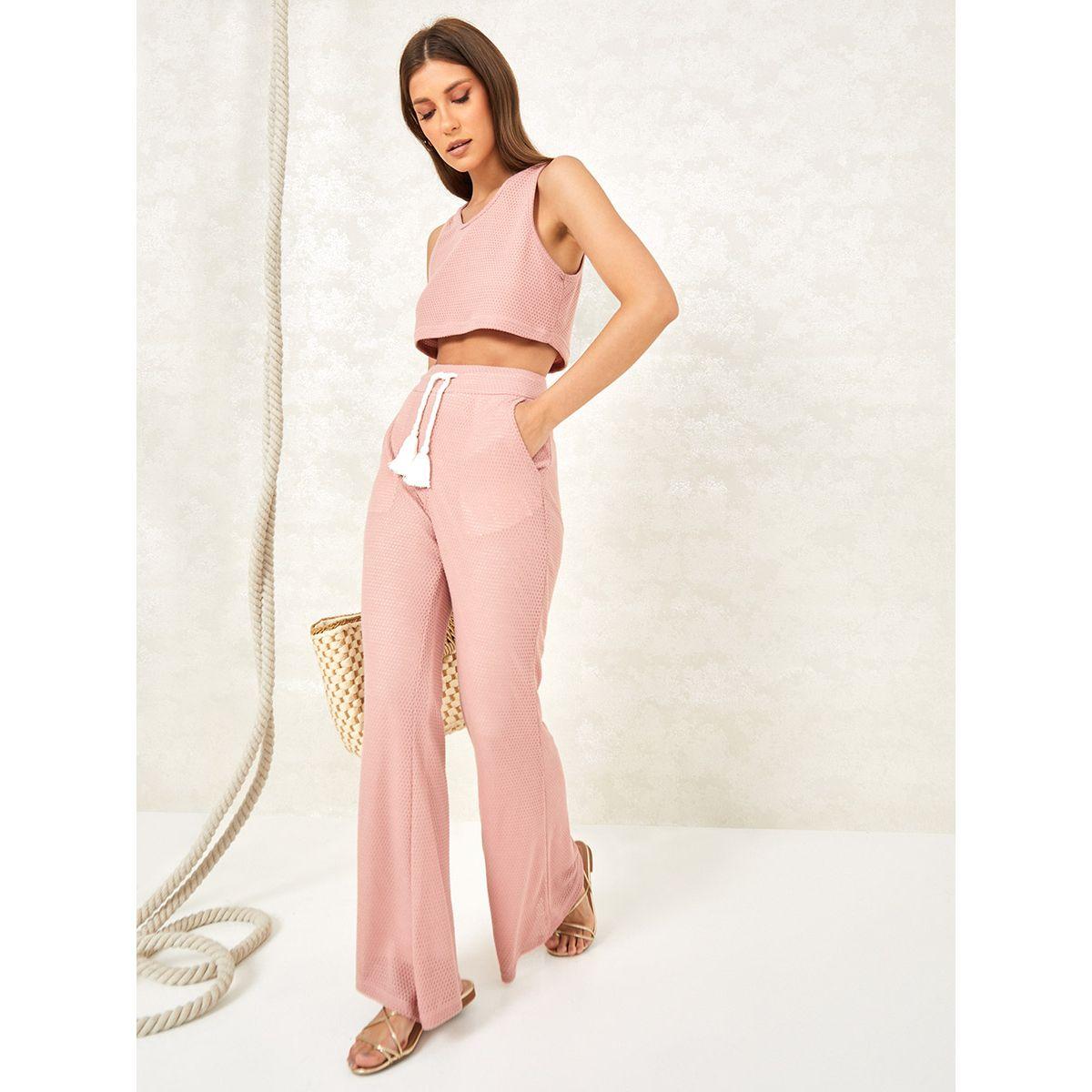 Styli High Waist Textured Flare Leg Trouser-women-clothing-bottoms-trousers-image-3