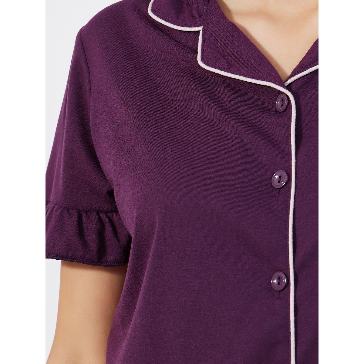 طقم من بنطال بيجاما مع بلوزة بتفاصيل محزوزة-women-clothing-nightwear-pyjamas-longsets-image-3
