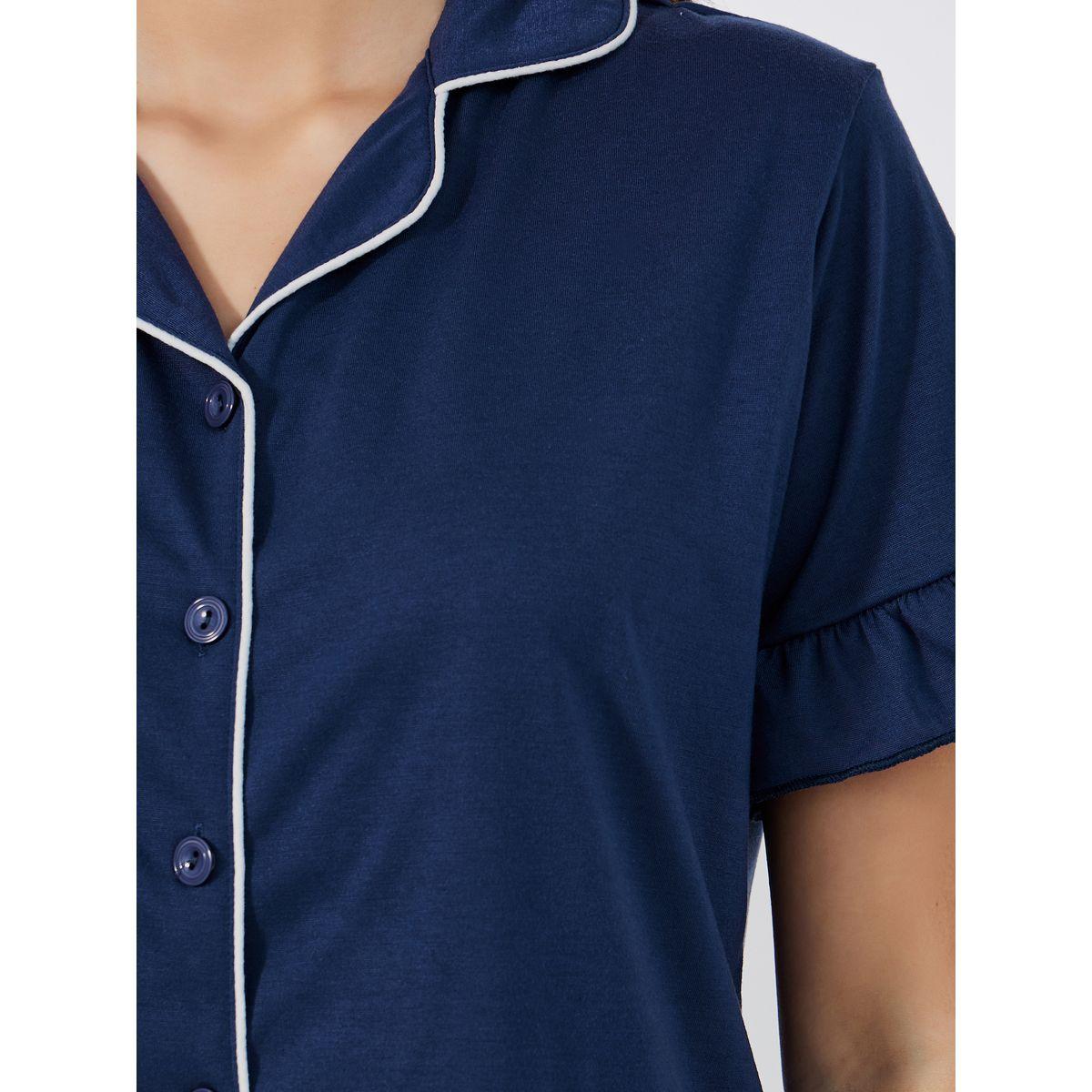 طقم من بنطال بيجاما مع بلوزة بتفاصيل محزوزة-women-clothing-nightwear-pyjamas-longsets-image-3