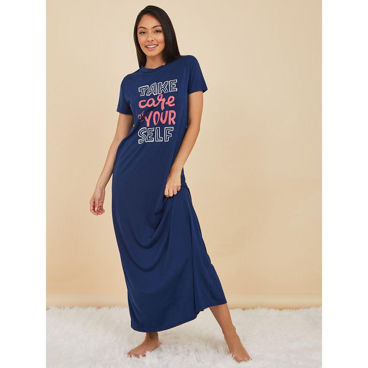 قميص نوم طويل مطبع بكتابة من ستايلي-women-clothing-nightwear-nighties-image-1