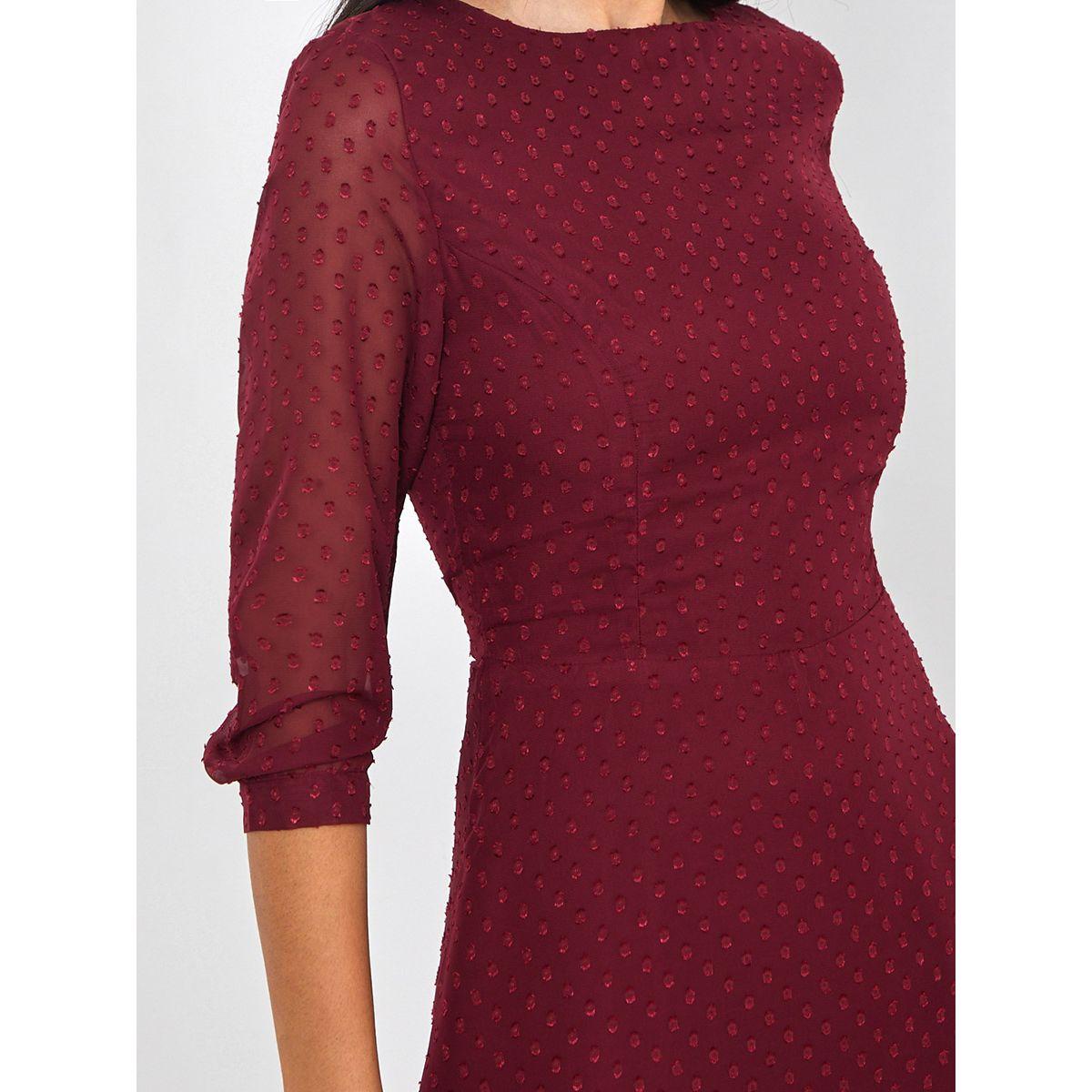 Styli 3/4 Sleeves Dobby Spot A-Line Maxi Dress-women-clothing-dresses-image-3