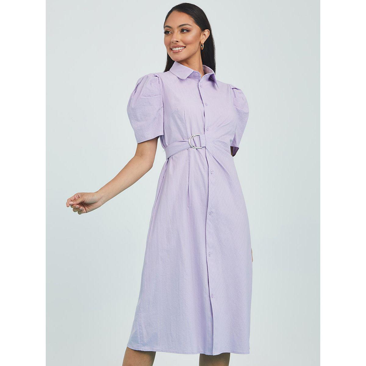 فستان ميدي باكمام قصيرة منفوشة من ستايلي-women-clothing-dresses-image-1