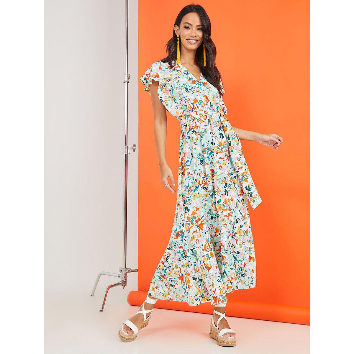 Styli Frill Short Sleeves Floral Print Wrap Maxi Dress-women-clothing-dresses-image-1
