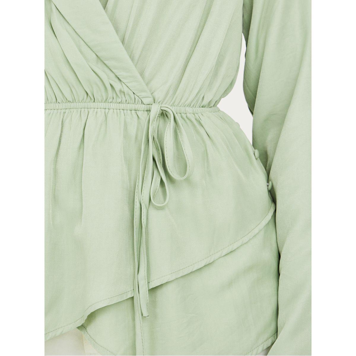 Styli Asymmetric Hem Notch Lapel Wrap Front Top-women-clothing-shirtsandblouses-blouses-image-3