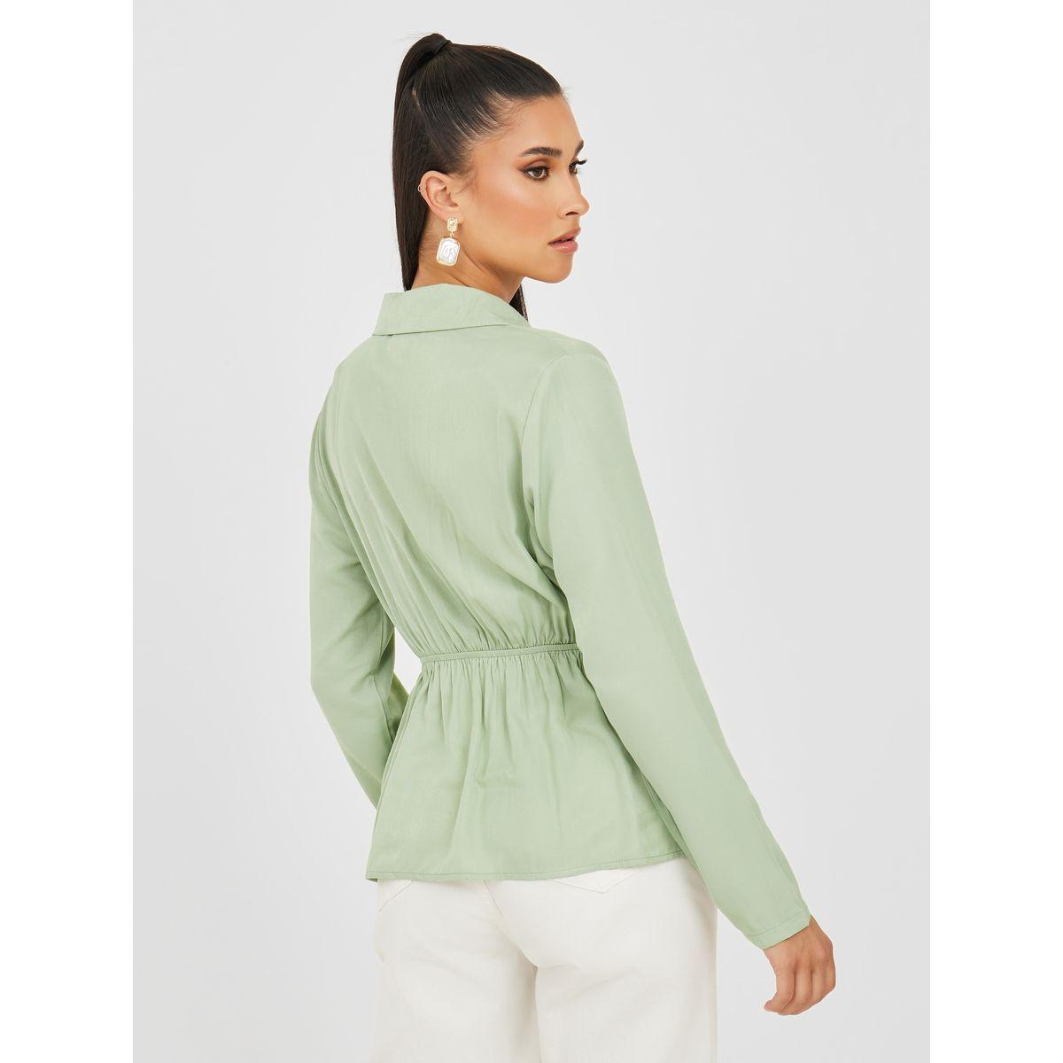 Styli Asymmetric Hem Notch Lapel Wrap Front Top-women-clothing-shirtsandblouses-blouses-image-4