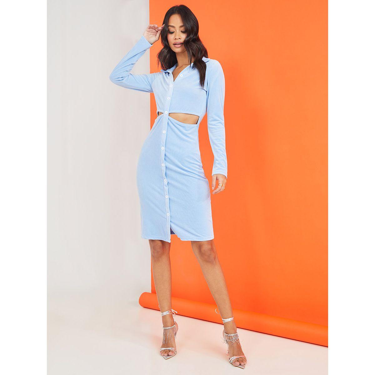 Styli Long Sleeves Cut-Out Detail Sheath Knee Length Dress-women-clothing-dresses-image-1