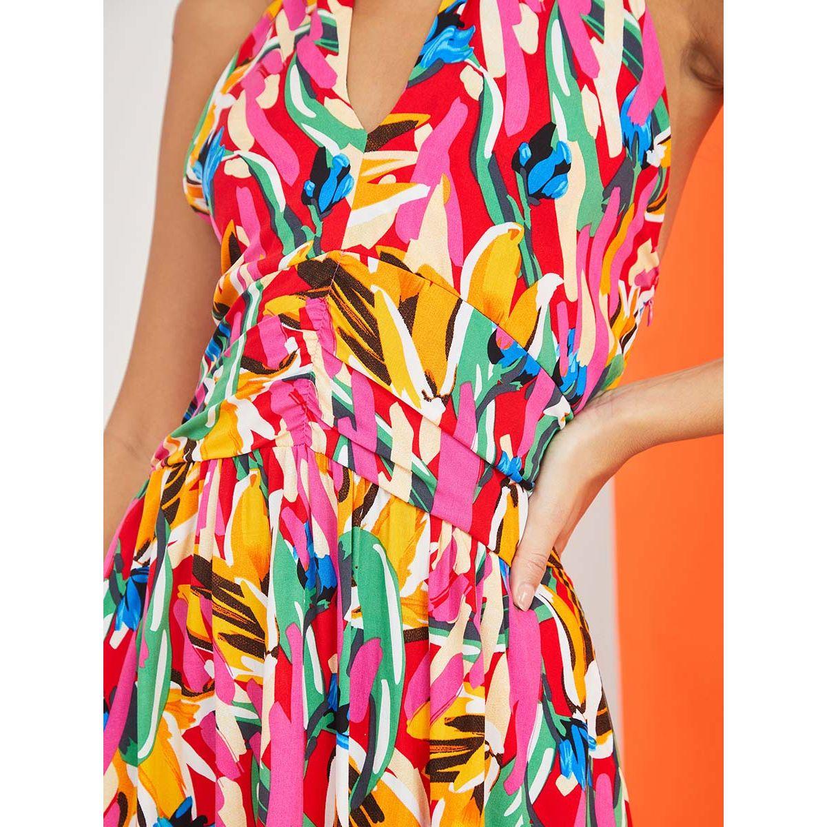 Styli Halter Neck Floral Print A-Line Midi Dress-women-clothing-dresses-image-3