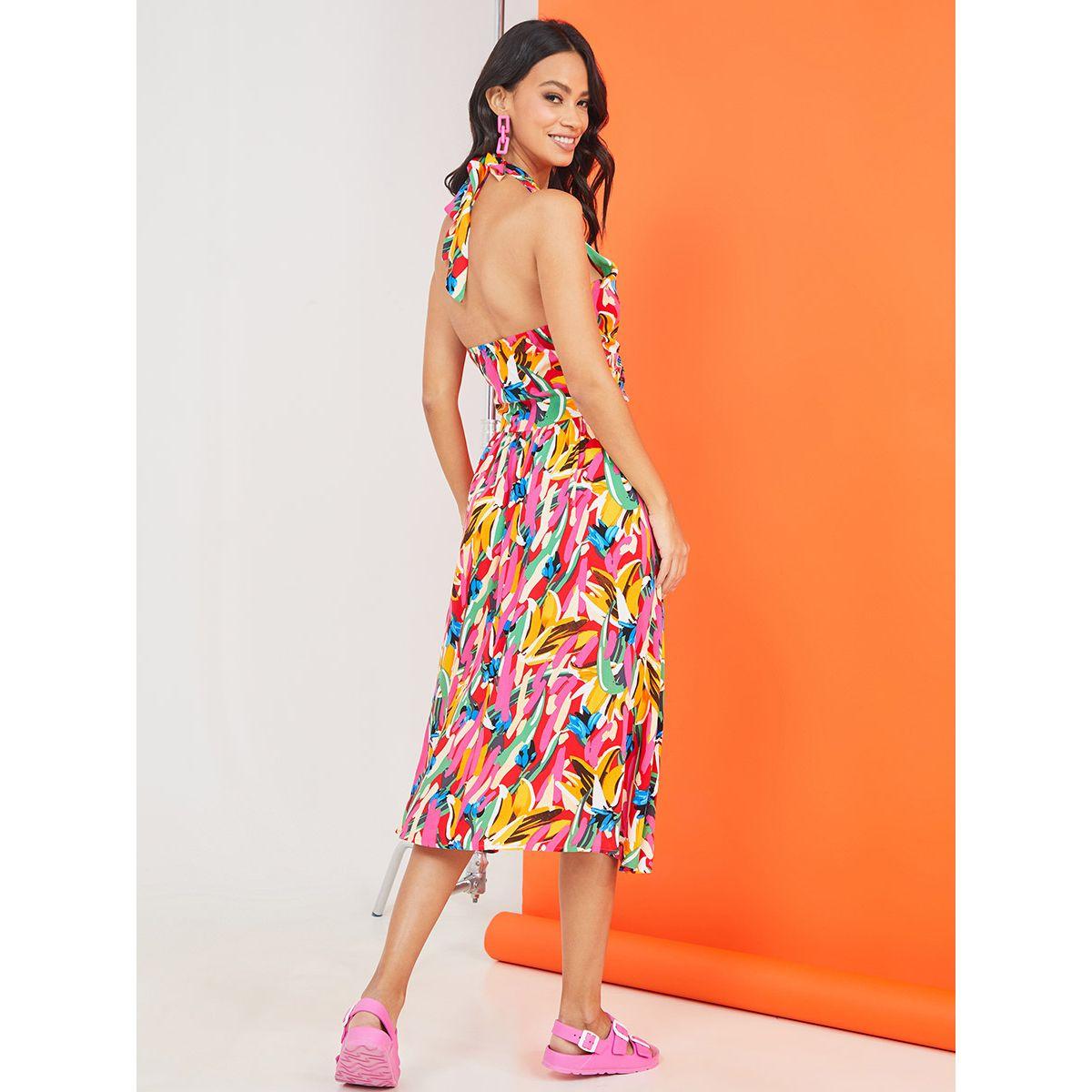 Styli Halter Neck Floral Print A-Line Midi Dress-women-clothing-dresses-image-4