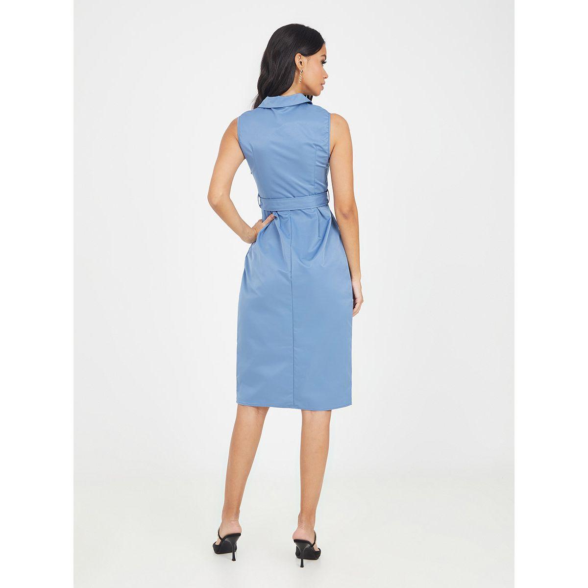 Styli Sleeveless Button Closure Knee Length Dress with Belt-women-clothing-dresses-image-4