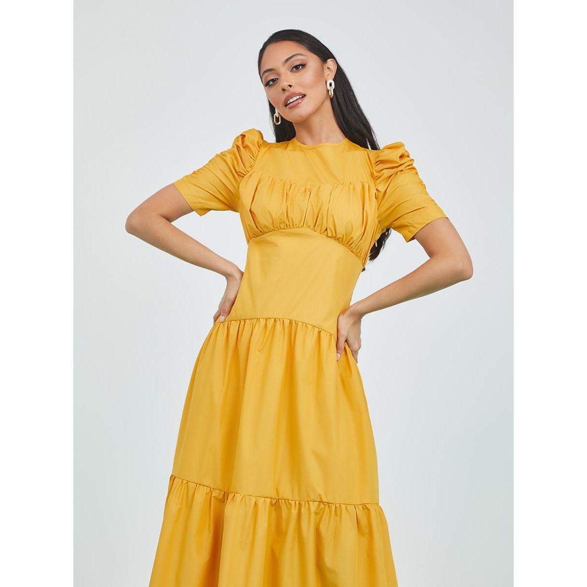 فستان طويل باكمام مزمومة من ستايلي-women-clothing-dresses-image-2