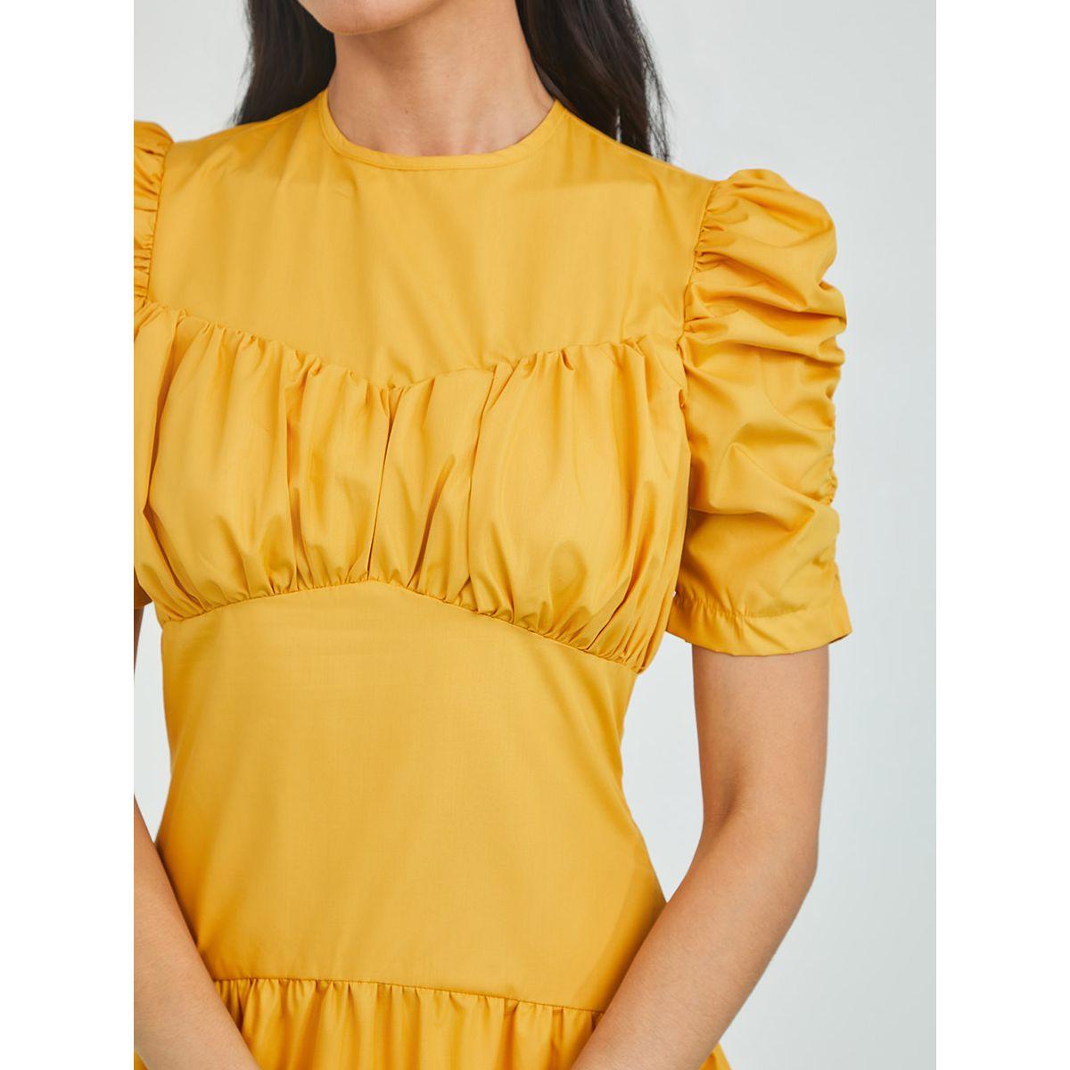 Styli Ruched Sleeves Cut-Out Back Detail Tiered Maxi Dress-women-clothing-dresses-image-3