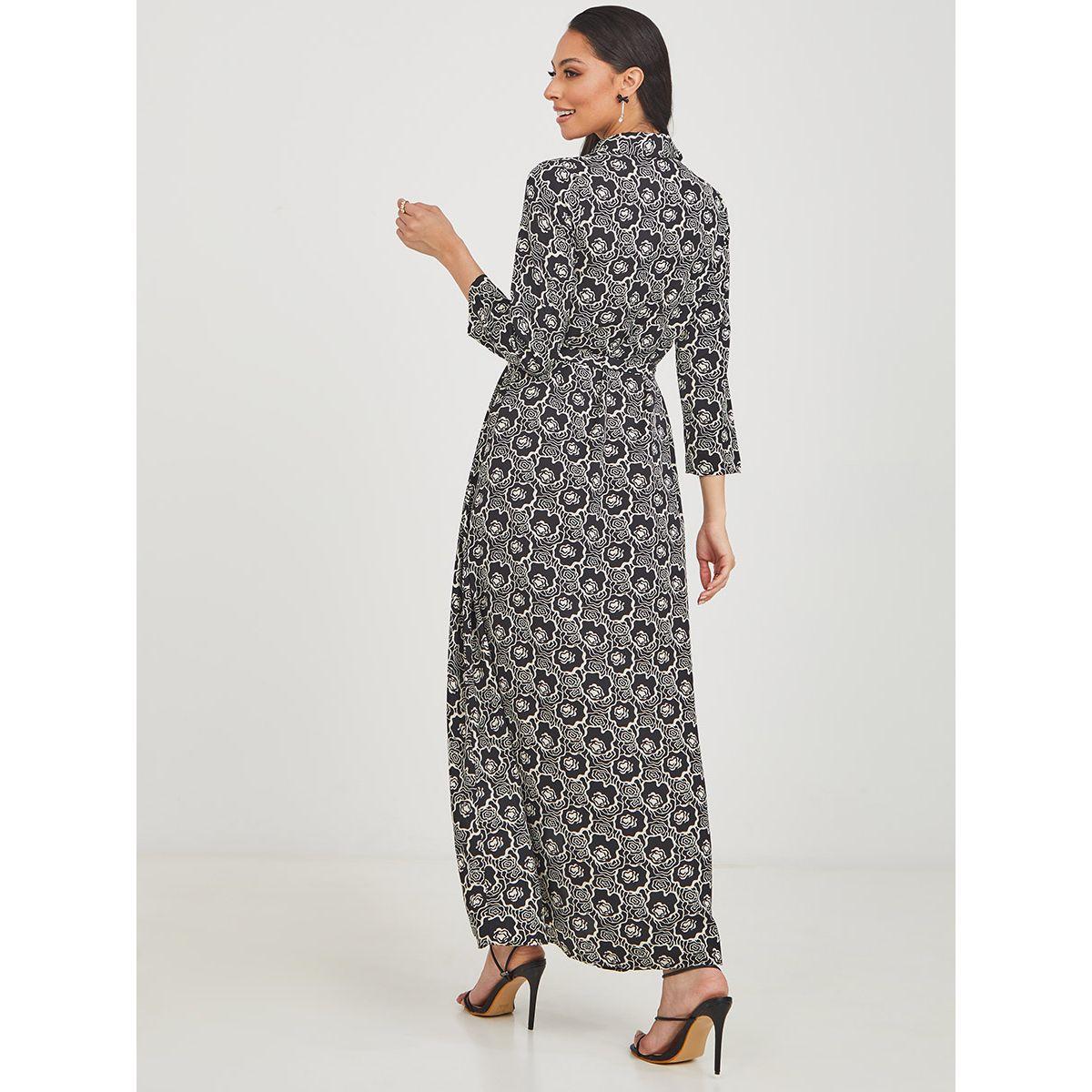 Styli Cuffed 3/4 Sleeves Floral Print Shirt Maxi Dress-women-clothing-dresses-image-4