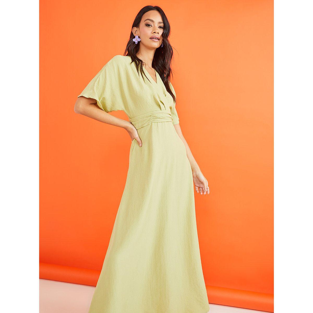 Styli Short Sleeves Wrap Front Textured A-Line Maxi Dress-women-clothing-dresses-image-2